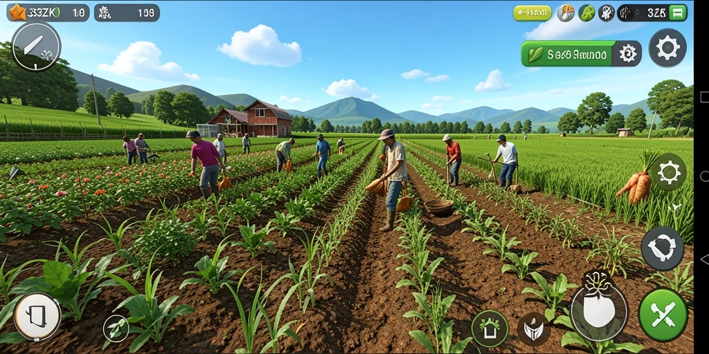 Screenshot 33ZK menampilkan ladang yang subur dan tanaman beragam.