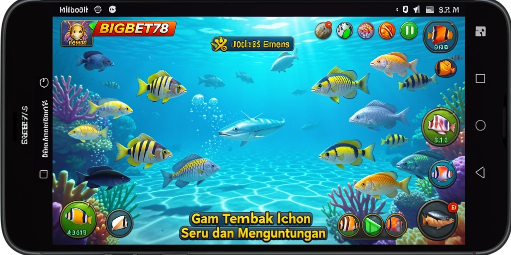 Gameplay seru Tembak Ikan di BIGBET78 dengan ikan berwarna-warni.