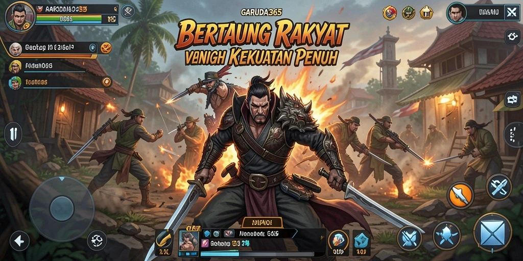 Screenshot utama GARUDA365 menunjukkan aksi pertarungan seru di arena.