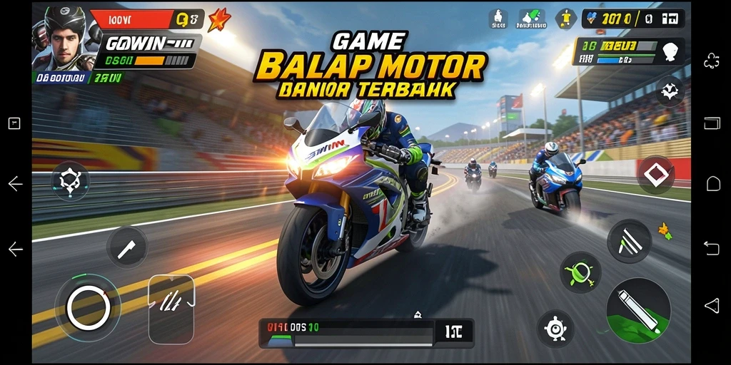 Tampilan gameplay GOWIN yang menegangkan saat balapan motor di lintasan.