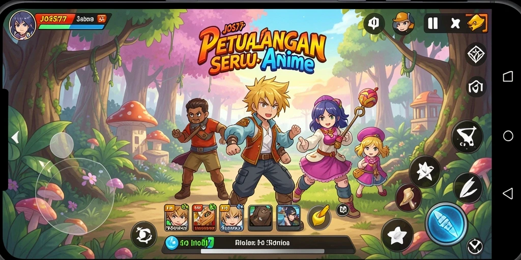 Screenshot gameplay JOS77 yang menampilkan karakter anime dalam aksi.
