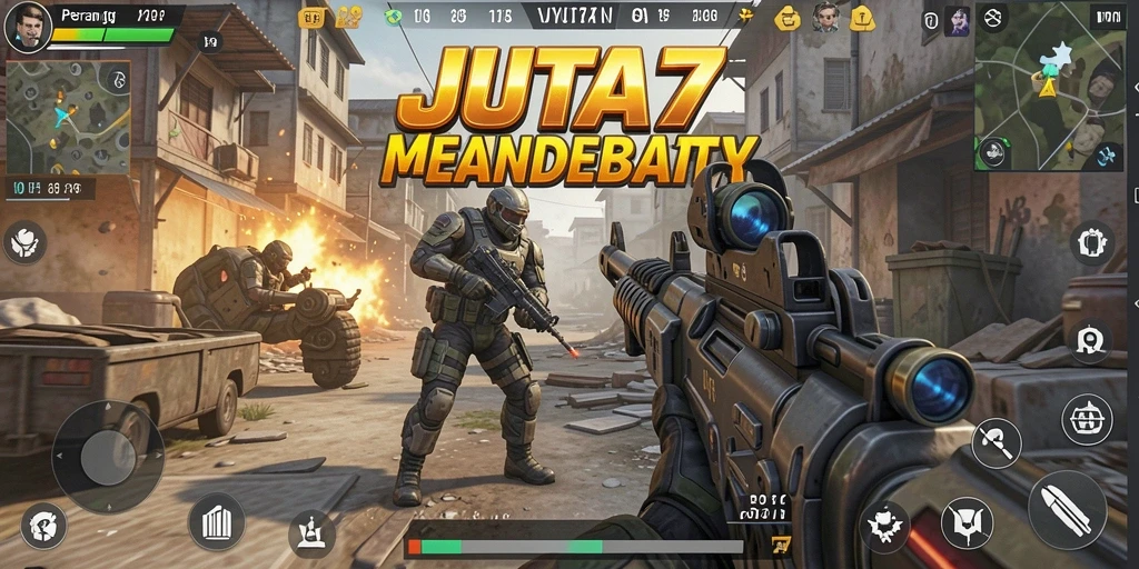 Tampilan gameplay JUTA7 dengan aksi tembak-menembak yang seru.