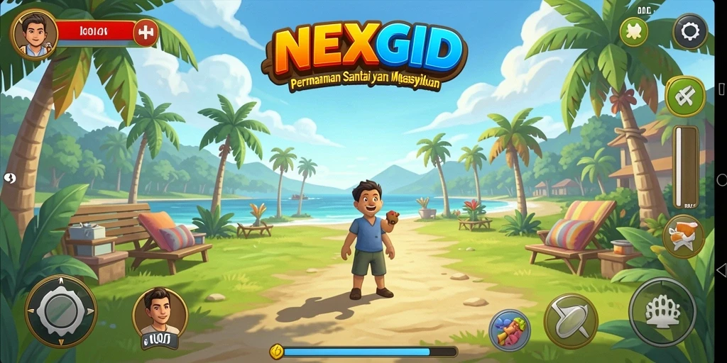 Screenshot utama NEXGID menunjukkan gameplay seru dan penuh warna.