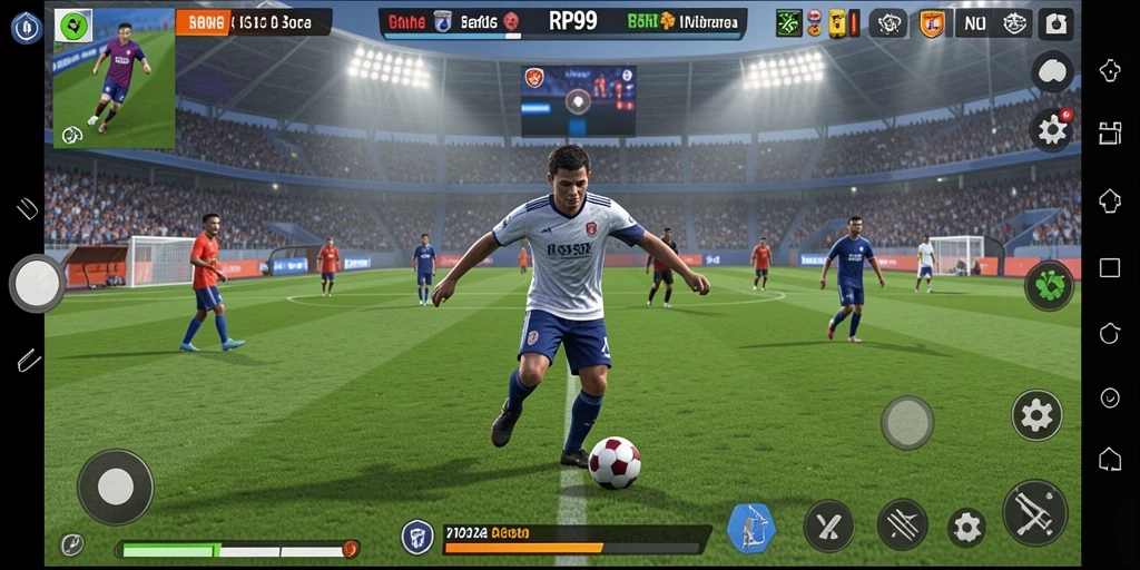Tampilan gameplay menarik di RP99 dengan aksi sepak bola nyata.
