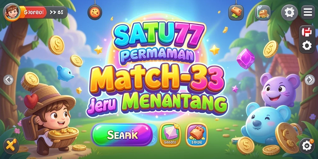 Tampilan gameplay SATU77 yang menarik dengan level Match-3 yang seru.