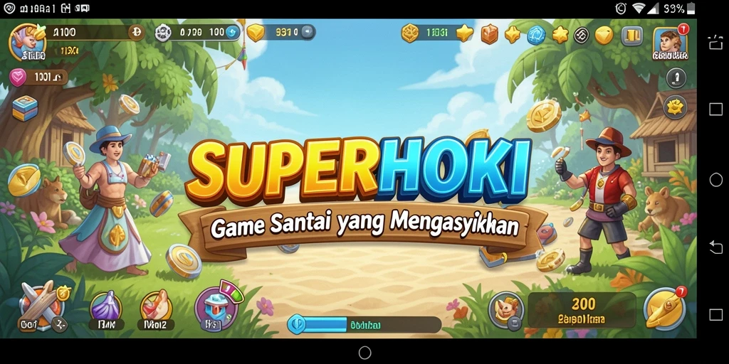 Screenshot gameplay SUPERHOKI dengan grafis cerah dan menarik.